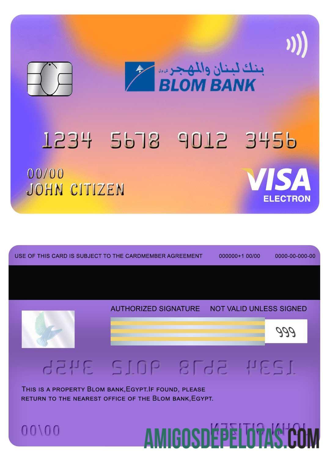 Cartão Visa Electron do Banco Egito Blom amostra